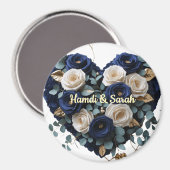 Custom Navy Gold Floral Monogram Round Magnet (Recto/Verso)