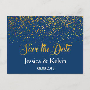 Custom Navy Gold Foil Confetti Save the Date Aankondigingskaart