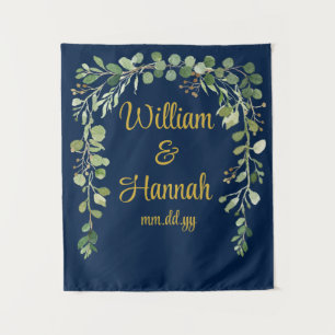 Custom Navy Greenery bruiloft receptie Foto Prop Wandkleed