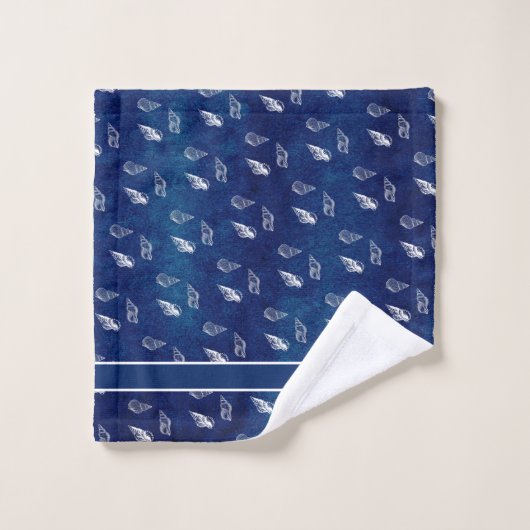 Custom Navy Wash White Nautical Seashell Badkamer Bad Handdoek (Wasdoekje)