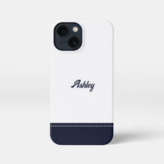 Custom navy white personalized preppy stylish chic iPhone 13 mini hoesje