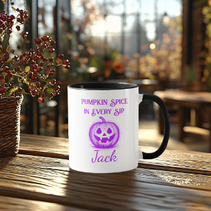 Custom Neon Halloween - Paarse pompoen ontwerp Mok