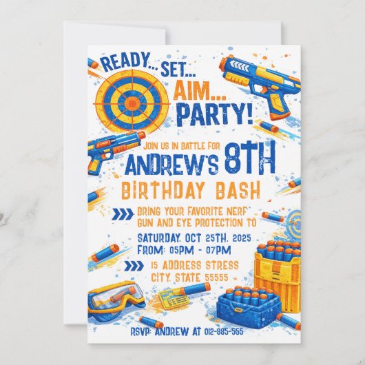 Custom Nerf War Birthday Invitation  (Devant)