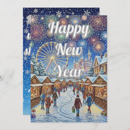 Custom New Year's design with blue sky Feestdagenkaart (Voorkant / Achterkant)