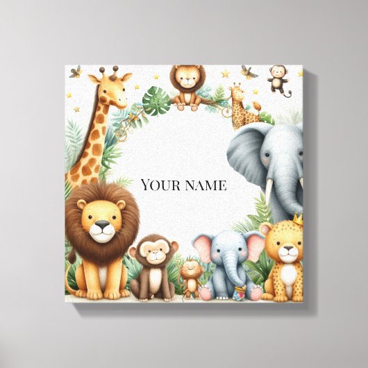 Custom Oerwoud Naam Art Animal Nurser Terug naar s Canvas Afdruk (Voorkant)