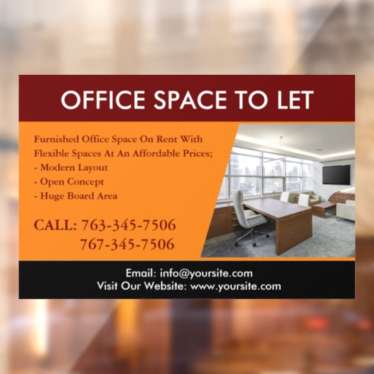 Custom Office Space To Let Window Cling Raamsticker (Vel 2)