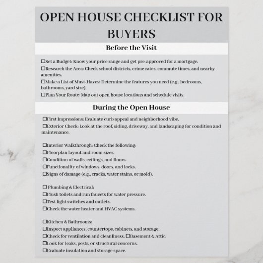 Custom Open House Checklist voor kopers Flyer (Voorkant)