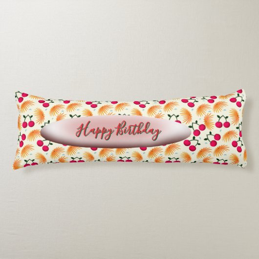 Custom Orange Floral Cherry Pattern  Lichaamskussen (Voorkant)