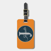 Custom  orange greay blue Monogram Elegant Bagagelabel (Voorkant verticaal)