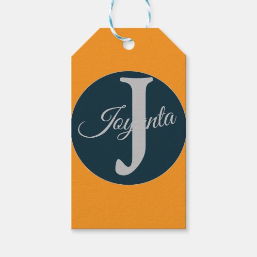 Custom orange greay blue Monogram Elegant Cadeaulabel (Voorkant)