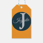 Custom orange greay blue Monogram Elegant Cadeaulabel (Achterkant)