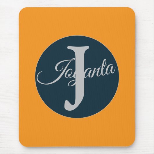 Custom  orange greay blue Monogram Elegant Muismat (Voorkant)