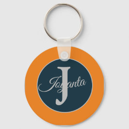 Custom  orange greay blue Monogram Elegant Sleutelhanger