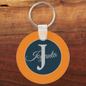 Custom  orange greay blue Monogram Elegant Sleutelhanger (Achterkant)