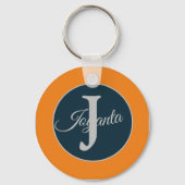 Custom  orange greay blue Monogram Elegant Sleutelhanger (Achterkant)