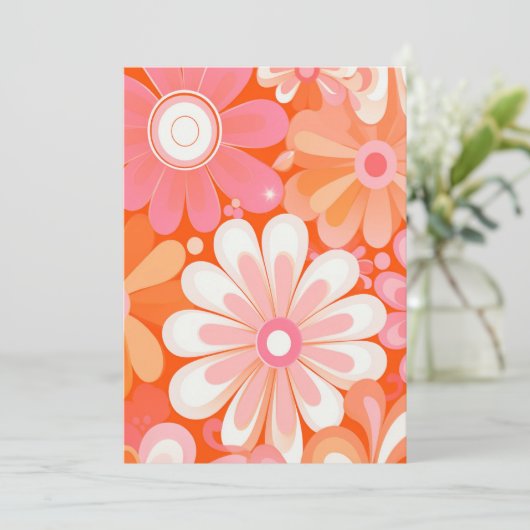 Custom order retro groovy flowers background kaart (Staand voorkant)