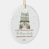 Custom Our First Christmas New Home Gold Snowflake Keramisch Ornament (Rechts)