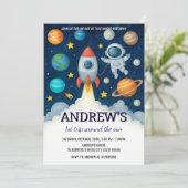 Custom Outer Space Astronaut voor kind Verjaardag Kaart (Staand voorkant)