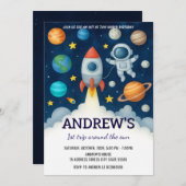 Custom Outer Space Astronaut voor kind Verjaardag Kaart (Voorkant / Achterkant)