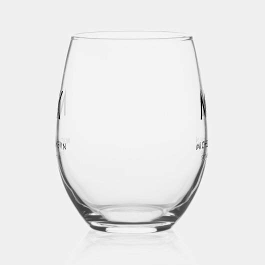 Custom Paar Bruiloft Moderne Monogram Initialen Wijnglas Zonder Voet (Links)