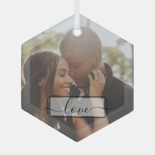 Custom paar liefde foto gepersonaliseerd glas ornament