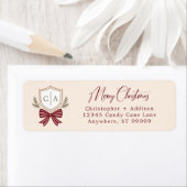 Custom paar Monogram Crest Bow Kerstmis Etiket (Insitu)