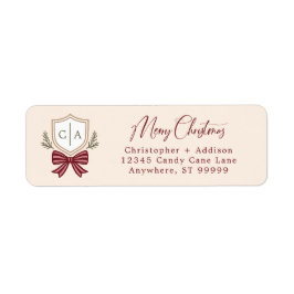 Custom paar Monogram Crest Bow Kerstmis Etiket