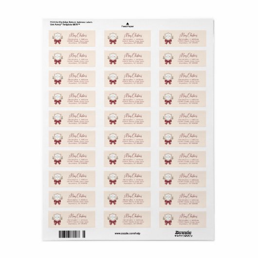 Custom paar Monogram Crest Bow Kerstmis Etiket (Full Sheet)