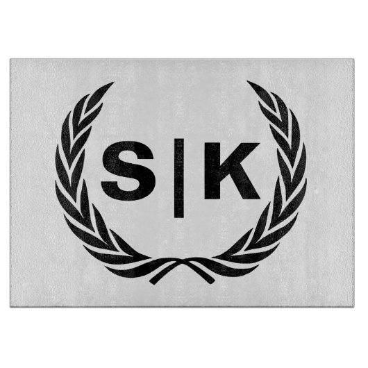 Custom Paar Monogram met Laurel bladeren Snijplank (Voorkant)