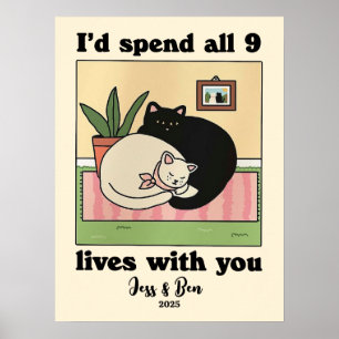 CUSTOM Paar Print, Gepersonaliseerde Kat Illustrat Poster