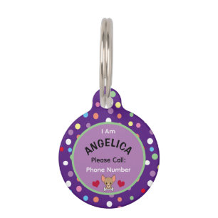 Custom Paarse zwart kleurrijke polkadot patroonhon Huisdierpenning