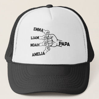 Custom Papa Fist Bump Trucker Hat with 4 Names Pet