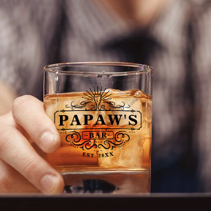 Custom Papaw's Bar Jaar Vastgesteld Glas