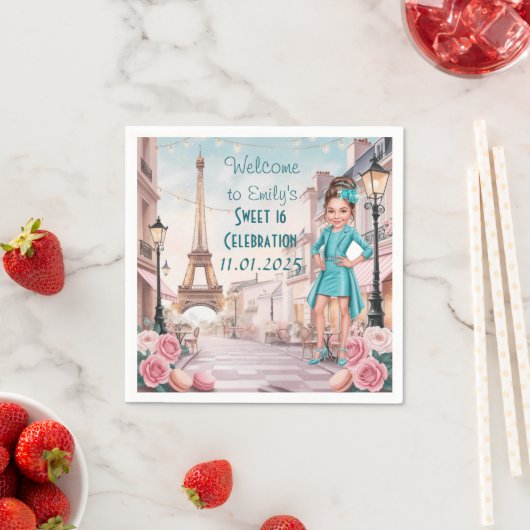 Custom Paris en Rozen Sweet 16 in Parijs Servet (Insitu)