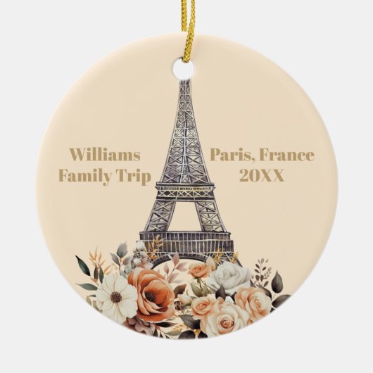 Custom Paris Trip Eiffel Tower Floral Christmas Keramisch Ornament (Voorkant)