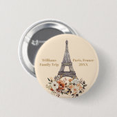 Custom Paris Trip Eiffel Tower Floral Ronde Button 5,7 Cm (Voorkant /achterkant)