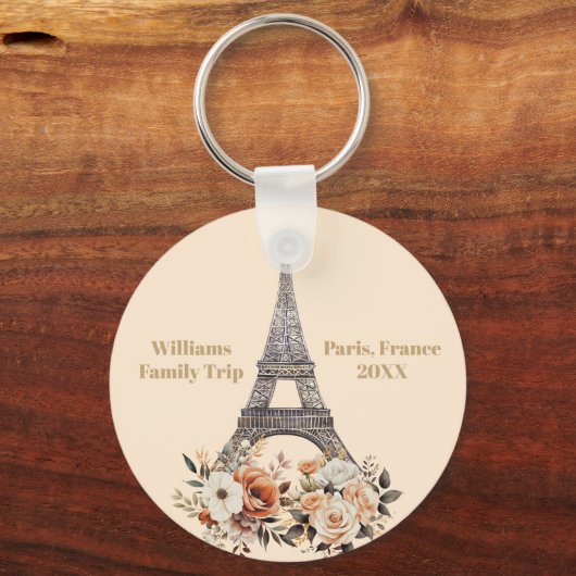 Custom Paris Trip Eiffel Tower Floral Sleutelhanger (Achterkant)