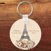 Custom Paris Trip Eiffel Tower Floral Sleutelhanger (Voorkant)