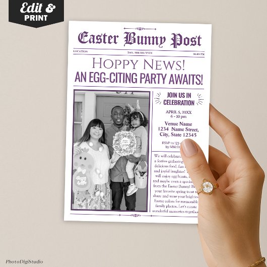 Custom Pasen Uitnodiging Uitnodiging Krant w. Foto