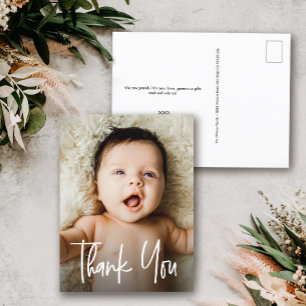 Custom Pasgeboren Foto Modern Baby shower Dank u Briefkaart