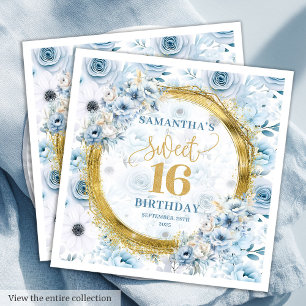 Custom Pastel Blauw Sweet 16 Gouden Glitter Servet