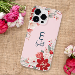 Custom Pastel Bloemen Lijst Delicate Roze Schattig Case-Mate iPhone 14 Pro Max Hoesje