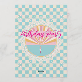Custom Pastel Blue Checkered Birthday Party Kaart