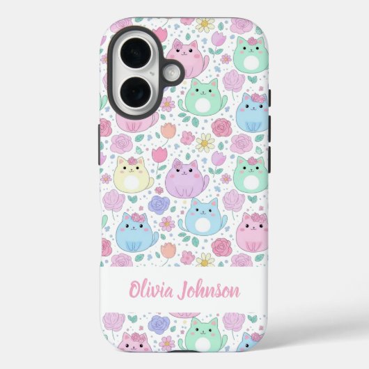 Custom Pastel Cat Pattern Phone Case  (Achterkant)