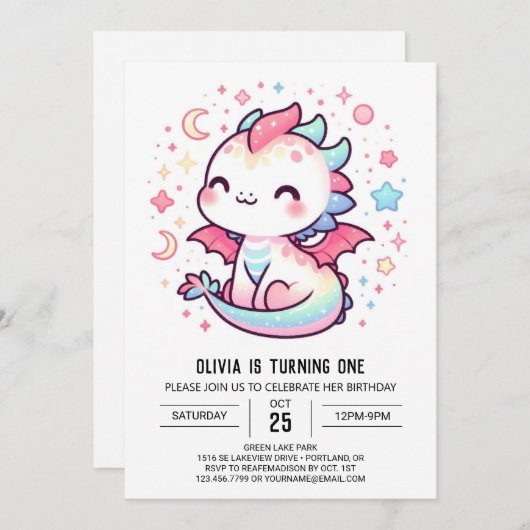 Custom Pastel Dragon 1e verjaardag Kaart (Voorkant / Achterkant)