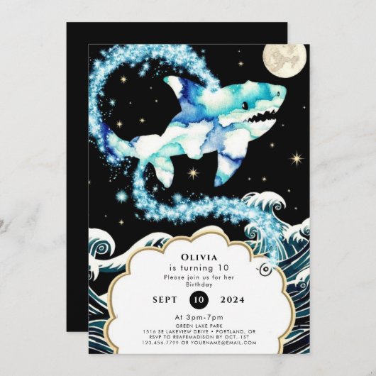 Custom Pastel Enchanted Shark Verjaardag Kaart (Voorkant / Achterkant)