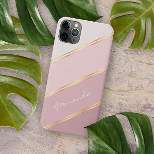 Custom Pastel Mauve Roos Blush Roze Art Stripes iPhone 11 Pro Max Hoesje