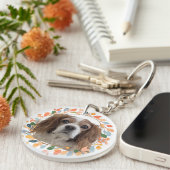 Custom Pastel Orange Cavalier Silhouette Keychain (Voorkant Rechts)