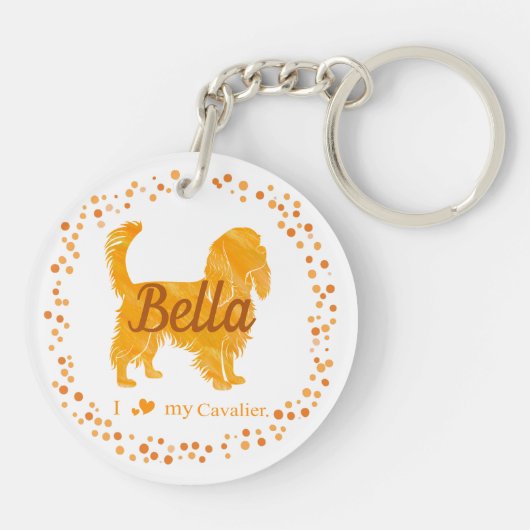 Custom Pastel Orange Cavalier Silhouette Keychain (Achterkant)
