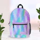 Custom Pastel Paarse Girly Iridescent Holografisch Bedrukte Rugzak